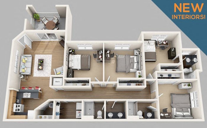 4 BED 3 BATH (SHARED) Floor Plan 3